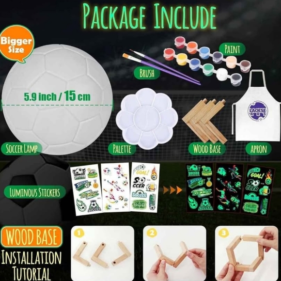 NIB - Paint Your Own Soccer Ball Lamp Kit; DIY 3D Night Light with all supplies - Picture 7 of 10